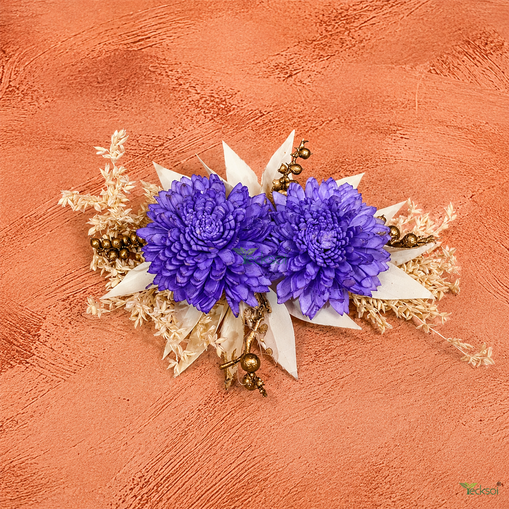 Tecksoi Belonging Dry Flower Bunch - Sola Wood & Natural Botanicals, Purple, Handmade, Eco-Friendly
