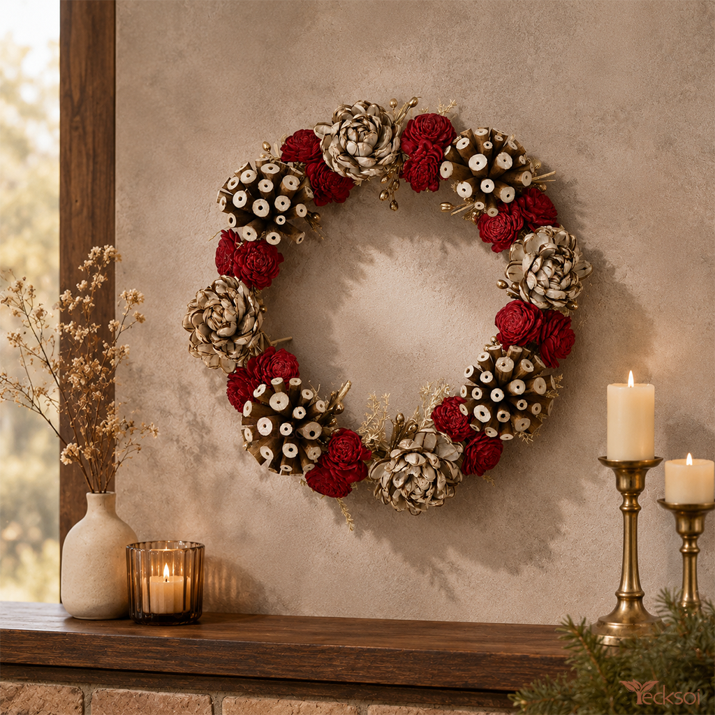 Tecksoi Mindful Wreath Premium Handmade Sola Wood Flower Wreath - Style: Round