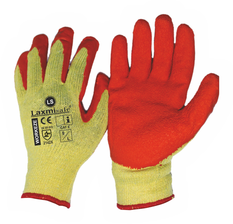 Yellow Orange Cotton Latex Coated Gloves - Design: Self