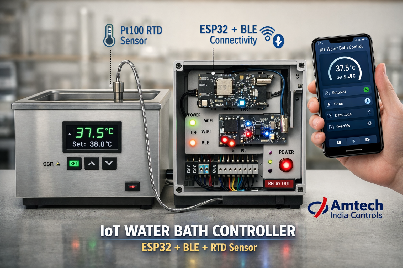 Iot Water Bath Controller (Esp32 + Wi-Fi + Ble + Rtd Sensor Integration) - Accuracy: 0.2 °C