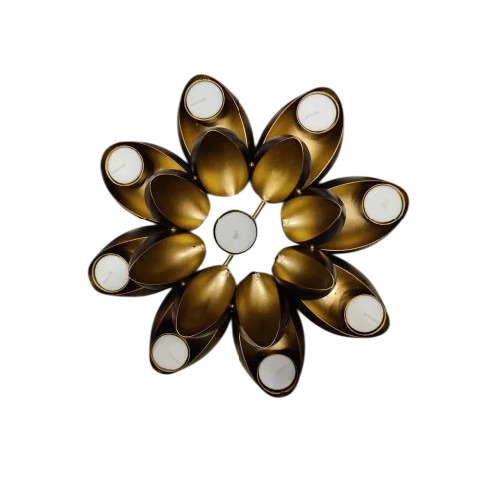 Lotus T Light Candle Holder - Color: Golden & White