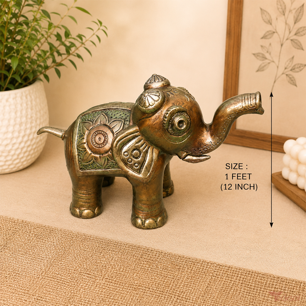 Tecksoi Mitti Tales Terracotta Elephant Showpiece For Home Decor - Color: Brown