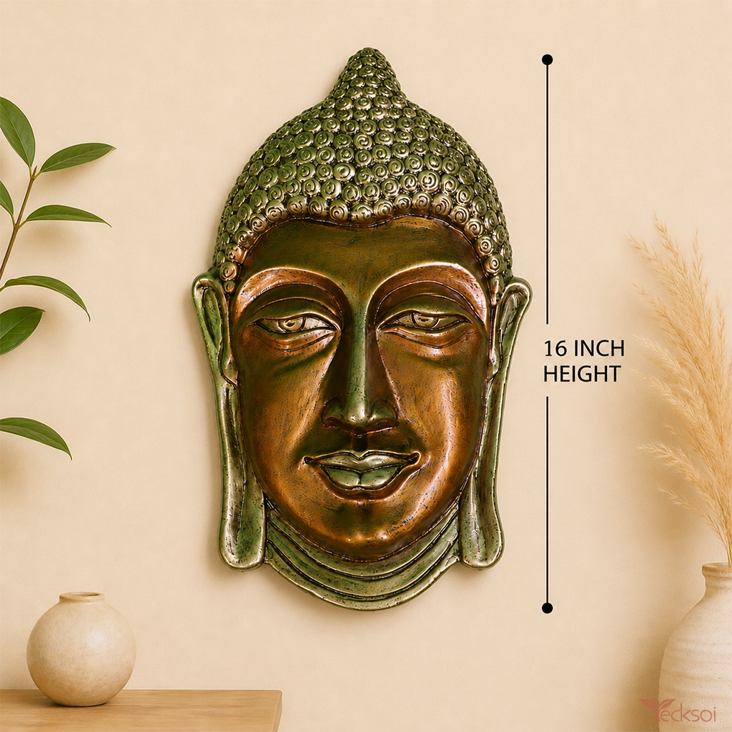 Tecksoi Terracotta Buddha Face Art Sculpture - Material: Treaccotta