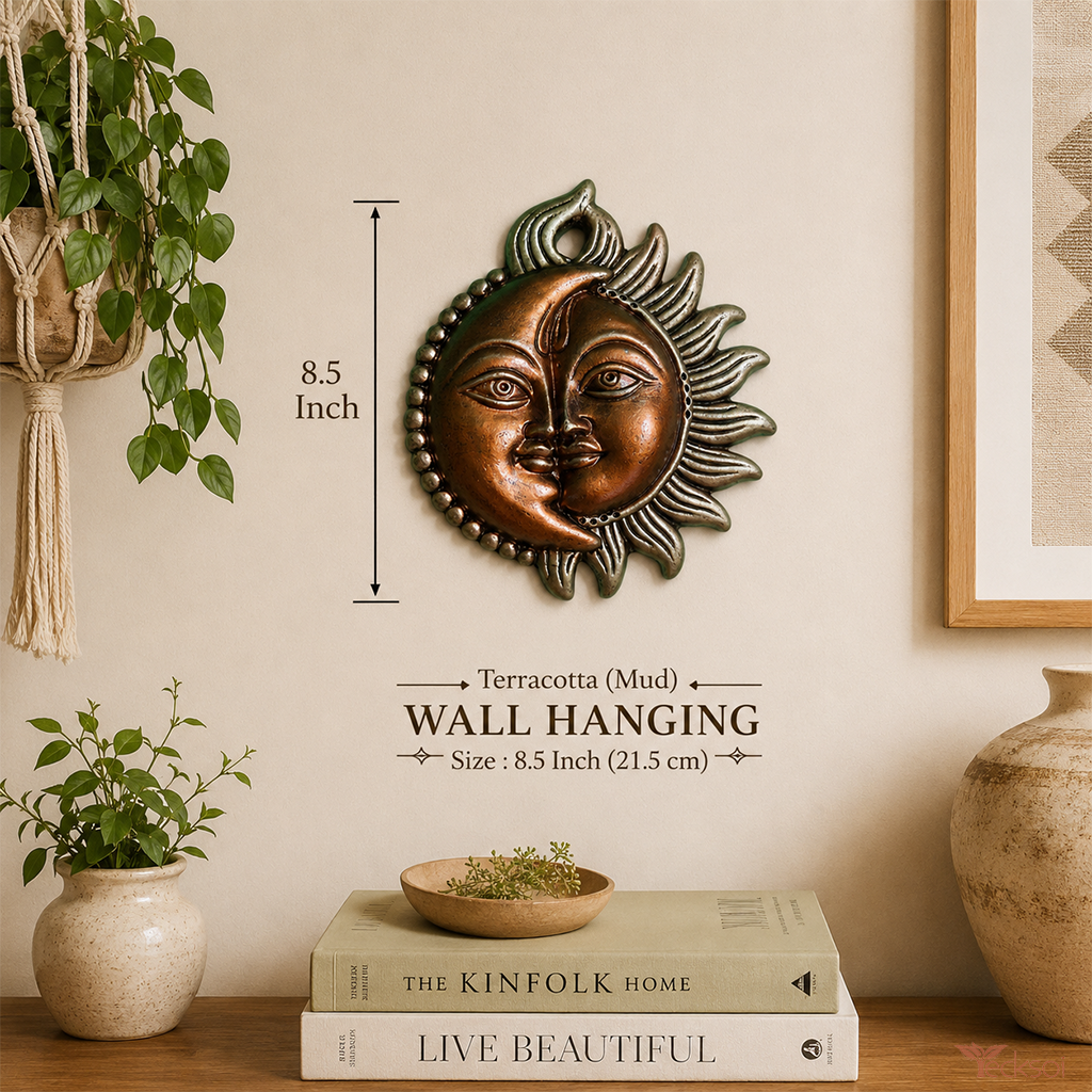 Tecksoi Terracotta Sun & Moon Mitti Decor - Design Type: Folk Airt