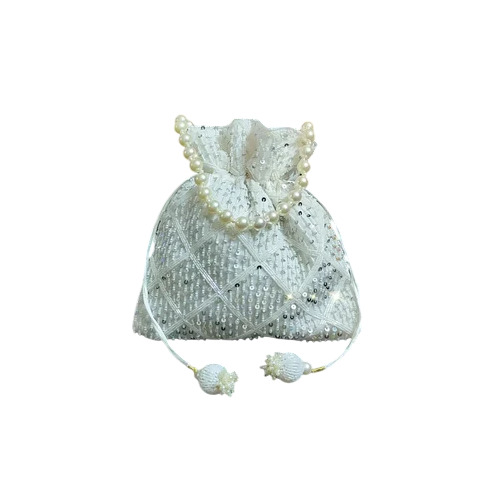 White Heavy Pearl Potli Bag