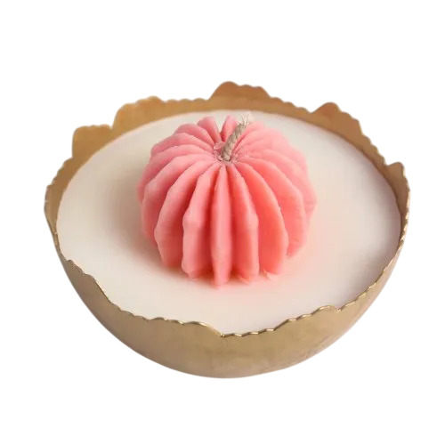 White & Pink Decorative Golden Bowl Soy Candles