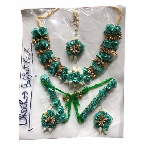 Artificial Green Floral Jewellery Set