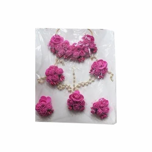 Artificial Pink Rose Jewellery Set