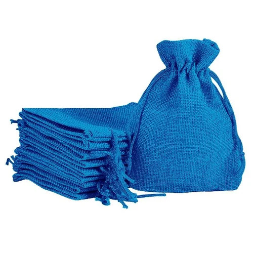 Blue Jute Drawstring Bag