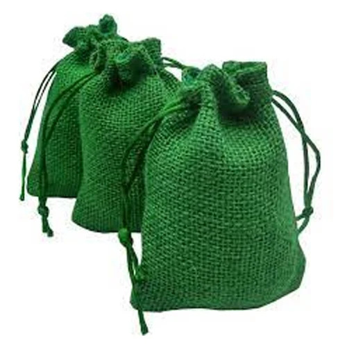 Green Jute Drawstring Bag By Alpha Tex