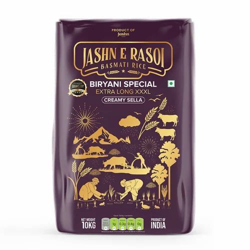 Jashn E Rasoi Biryani Special Creamy Sella Basmati Rice - 10 Kg, 8.45mm Long Grain, 1% Broken, 12.5% Moisture, 98% Purity, Creamy Color