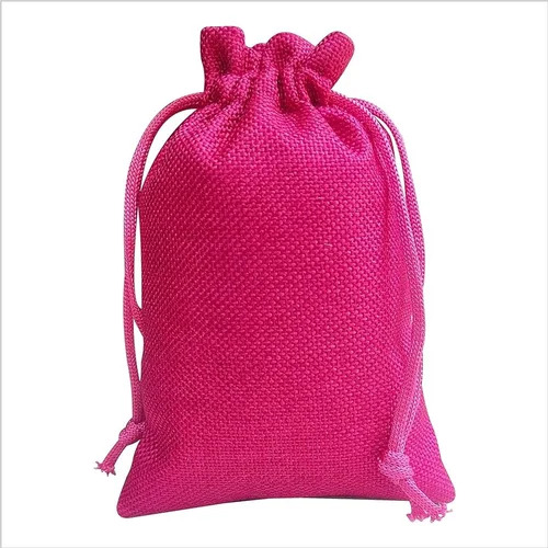 Pink Jute Drawstring Bag