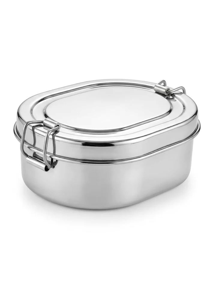 Stainless Steel Capsule Lunch Box With Plate Double Decker Separator - Weight: 320 Grams (G)