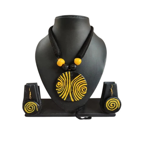 Black And Yellow Terracotta Necklace Set