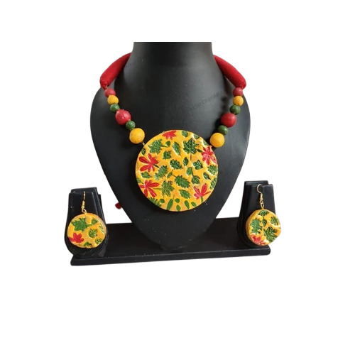 Yellow And Pink Terracotta Jewellery Set