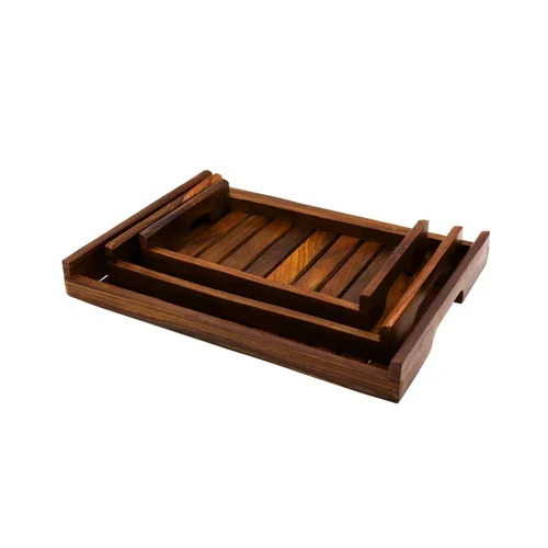 3 Piece Set Of Acacia Wood Serving Tray