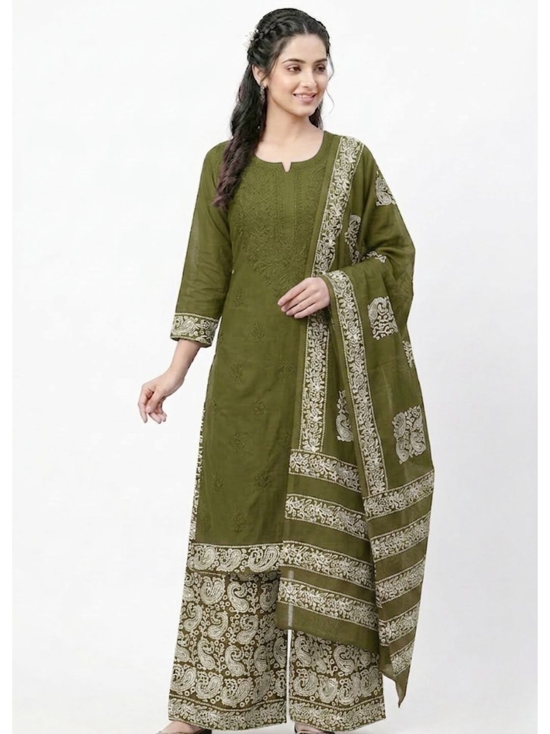 Handblock Printed Lucknowi Work Ladies Suit