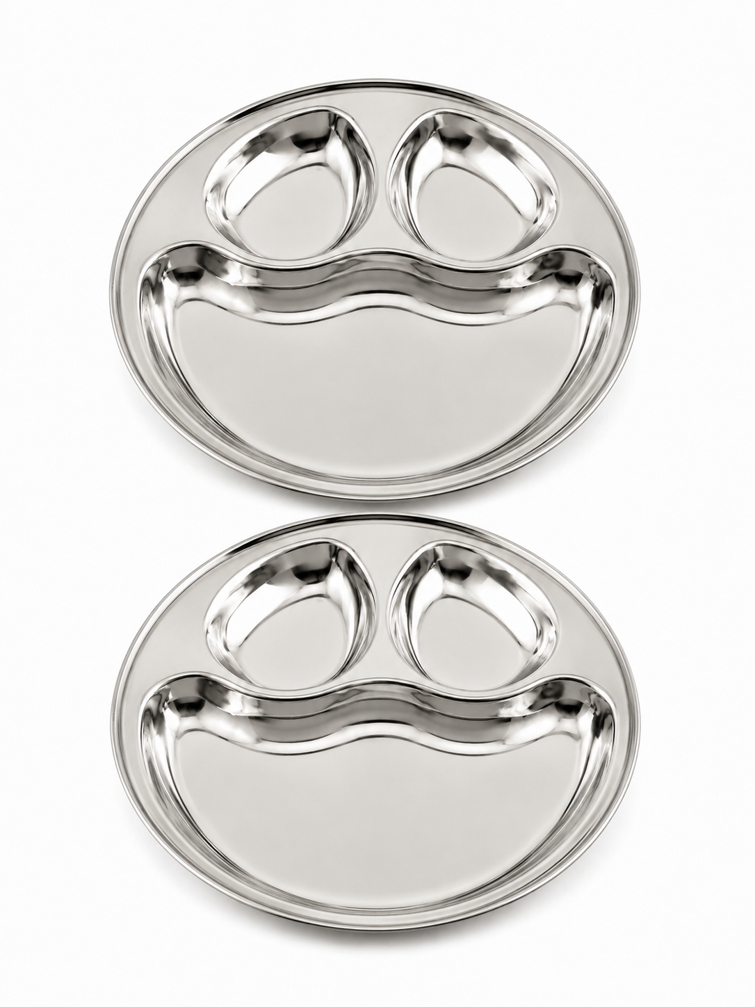 Stainless Steel Partition Plate 3 Compartment Thali- 2 Pcs