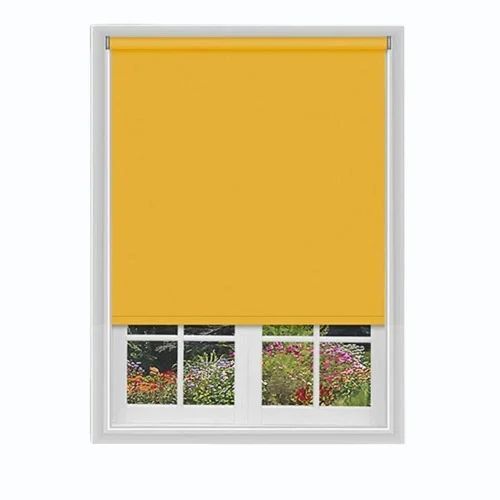 Yellow Color Roller Blinds - PVC Material, Matte Finish, Vertical Pattern | Anti-UV, Blackout, Flame-Retardant, Waterproof
