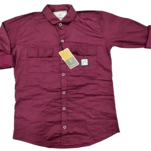 Men Double Pocket Maroon Shirts