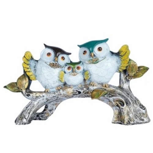 White Resin Owls Statue - Color: Multi Color