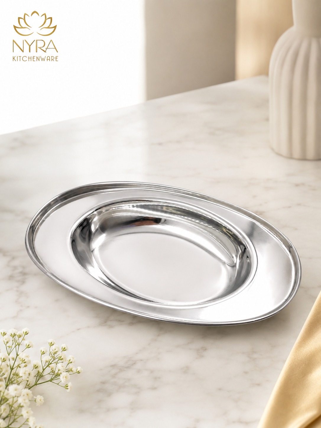 Steel Serving Plate Set Medium Sizes Set Of 6 - Color: Silver