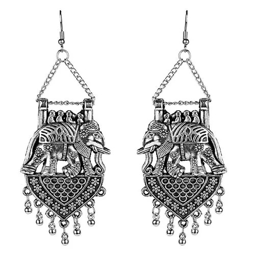 Antique Royal Elephant Beads Alloy Metal Drops & Danglers Earrings