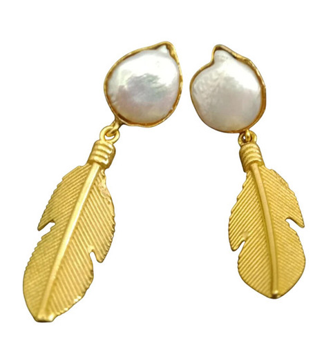 Feather Designer Brass Earrings