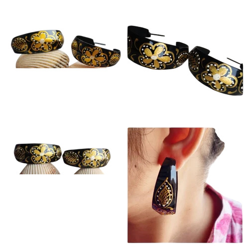 Hand-Painted Floral Statement Hoops Earrings