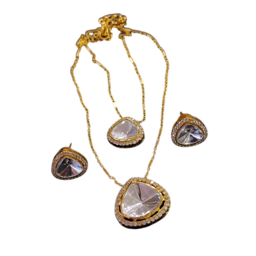 Pj 160 Moissanite Polki Pendant Set