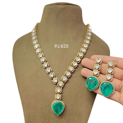 Pj 620 Moissanite Polki Necklace Set