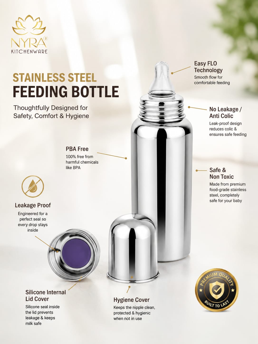 Stainless Steel Baby Feeding Bottle Large
