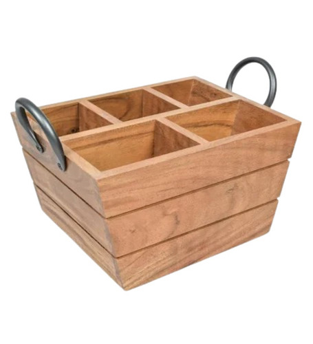 25.9cm Solid Mango Wood Cutlery Holder