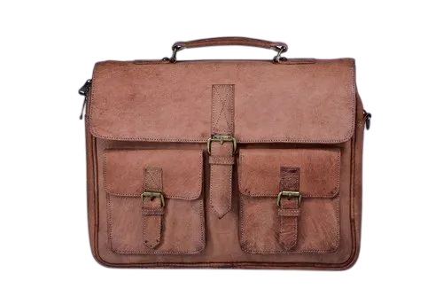 Overflap Pure Leather Laptop Bag - Color: Brown