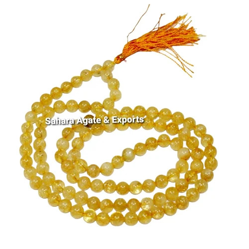 Yellow Rhodochrosite Japa Mala 109 Beads - Rhodochrosite Stone 8mm, Yellow, Polished, Hard