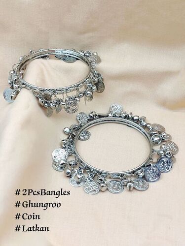 2pcs Coin Ghungroo Latkan Bangles For Women And Girls Pack Of 2