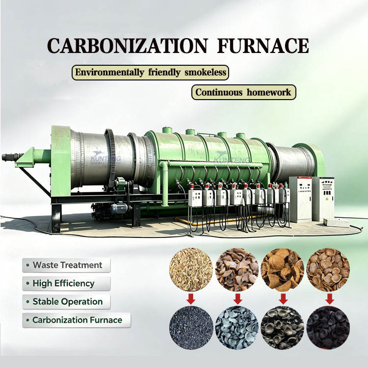 Continuous Rice Husk Carbonization Furnace Industrial Biomass Charcoal Making Furnace For Rice Husk Recycling Production - Capacity: Customized Kg/Hr