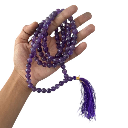 Natural Amethyst Diamond Cut Faceted Mala - Beads Colour: Purple