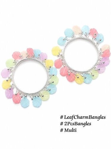 Silver Plated Pastel Leaf Charm Bangles