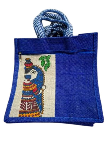 Printed Blue Jute Handbag