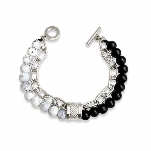 Stylist Black & White Gemstone Mens Bracelet