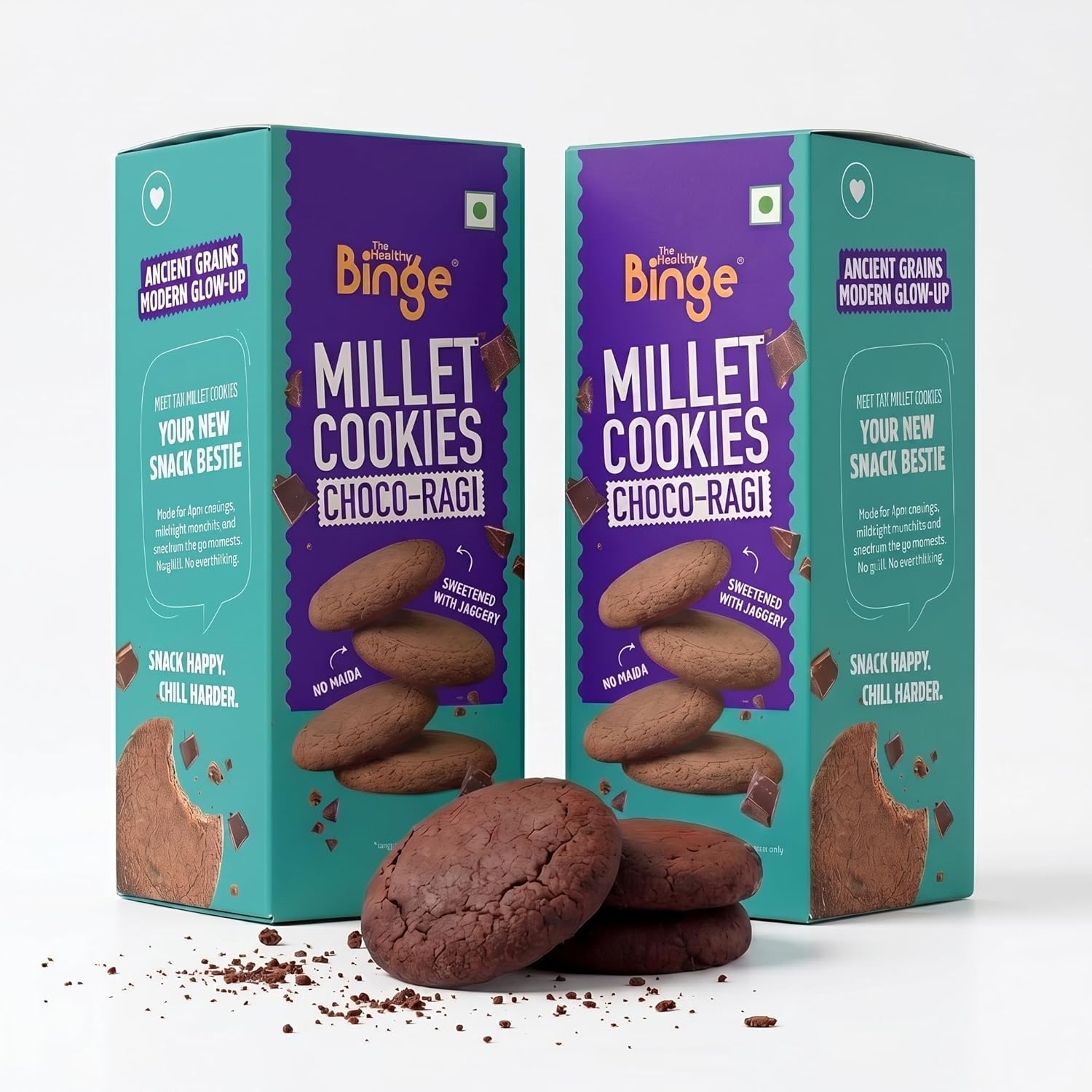 The Healthy Binge Millet Cookies Choco Ragi Jaggery Cookies 90G Pack Of 2 - Fat Content (%): 90.0 Grams (G)