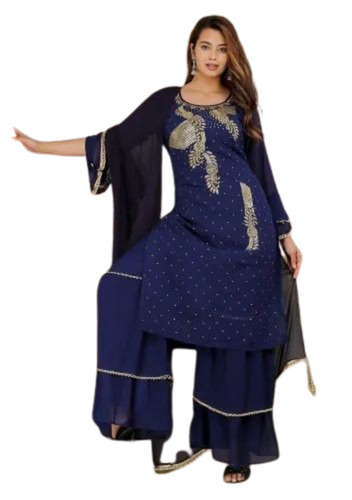 Blue Color Kurti And Sharara Set