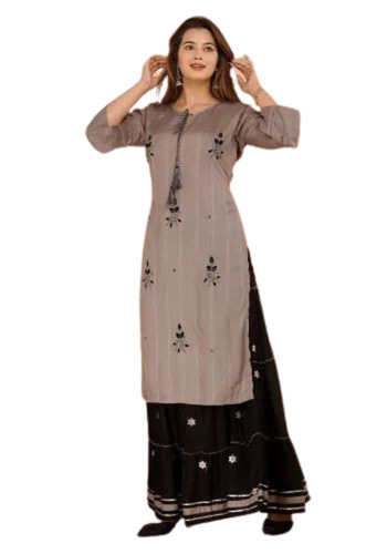 Rayon Grey Kurti And Sharara Set - Design: Standard