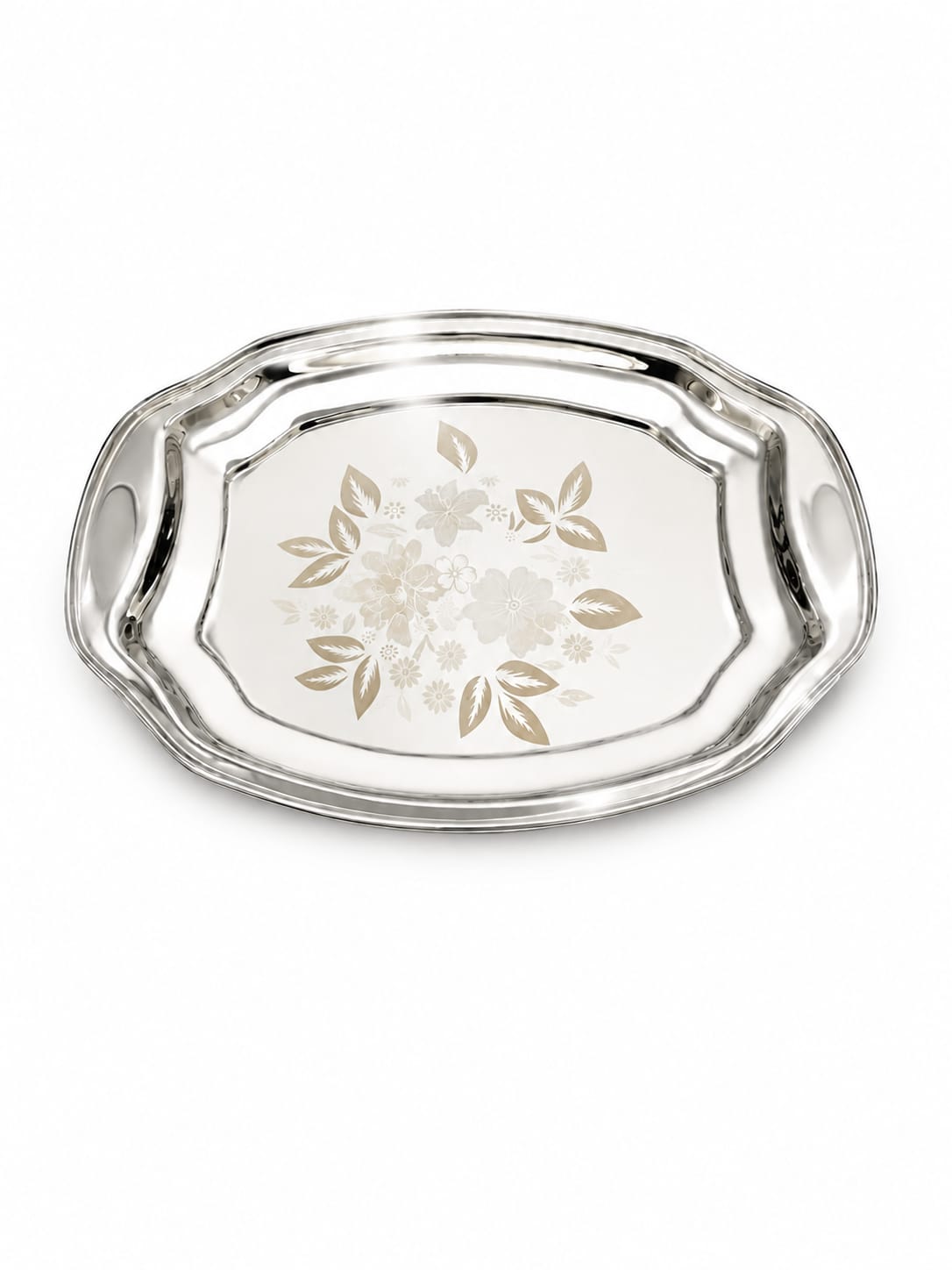 Stainless Steel Serving Tray Laser Print - Color: Silver