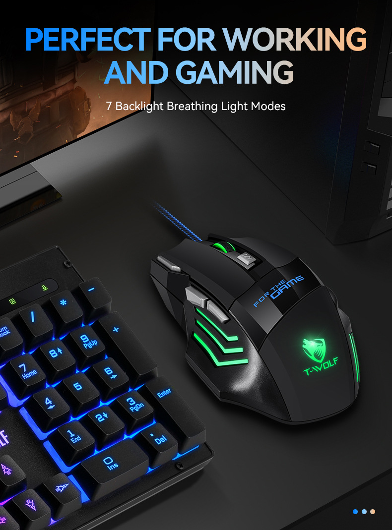 T-Wolf M1 Gaming Mouse Wired E-Sports Mechanical 7-Key Illuminated Ergonomic Large Mouse - Application: Computer