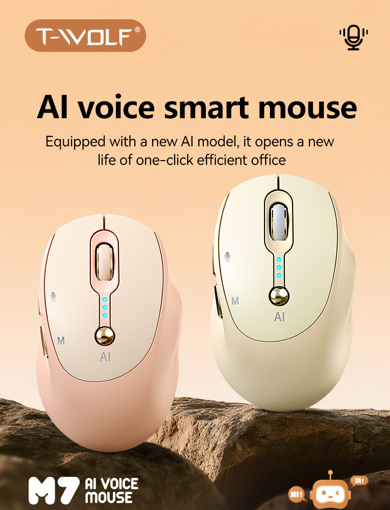 T-Wolf M7 Voice Intelligent Ai Mouse Dual-Mode Bluetooth Power Display Multilingual Translation Mouse - Application: Computer