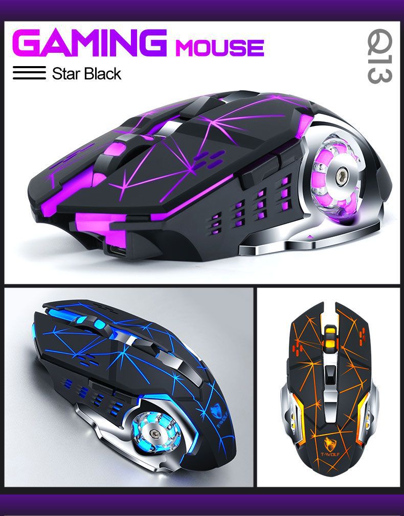 T-Wolf Q13B Gaming Wireless Bluetooth Mouse Dual-Mode Illuminated Charging Mechanical Mouse Mute - Application: Computer