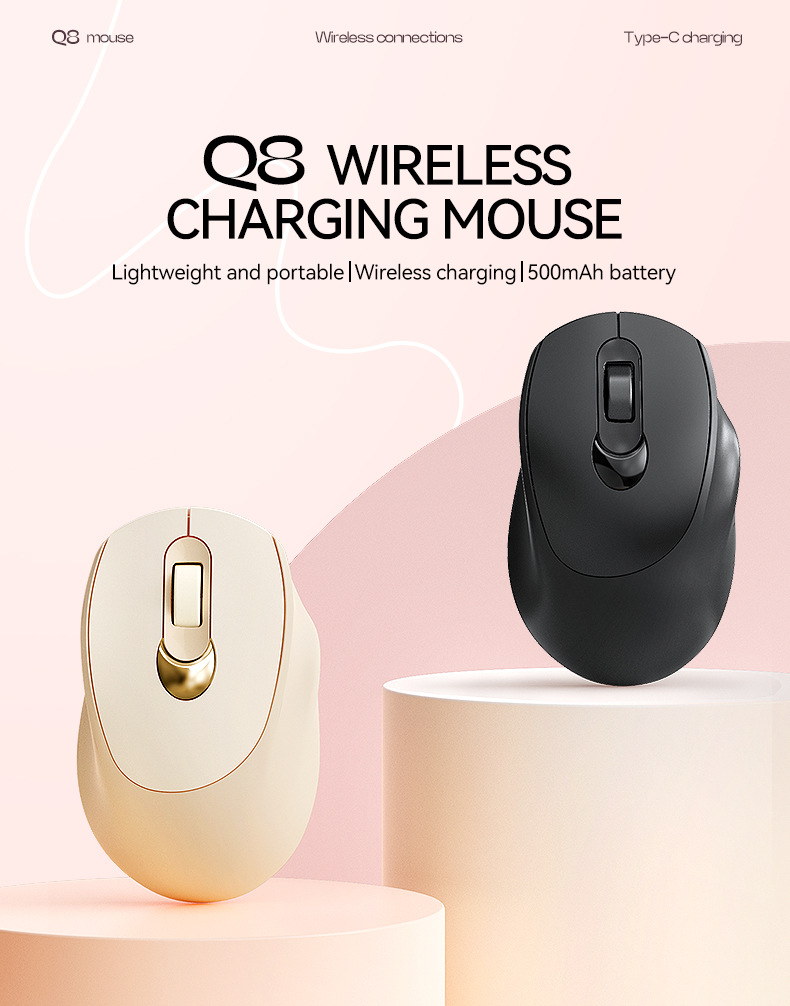 T-Wolf Q8 Bluetooth Wireless Mouse Dual Mode Recharging Computer Tablet Office Neutral Mouse Mute - Color: Black/Milk Tea Color