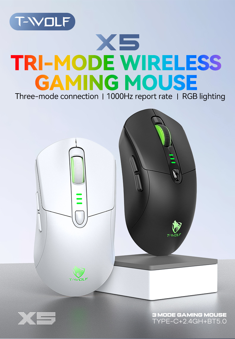 T-Wolf X5 Game Bluetooth Wireless Mouse The Third Mock Examination Power Display Rgb Light-Emitting E-Sports Mouse - Application: Computer